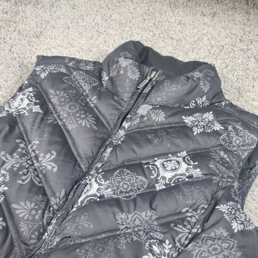 Eddie Bauer Puffer Vest Womens Small Goose Down Quilted Snowflake Print Floral